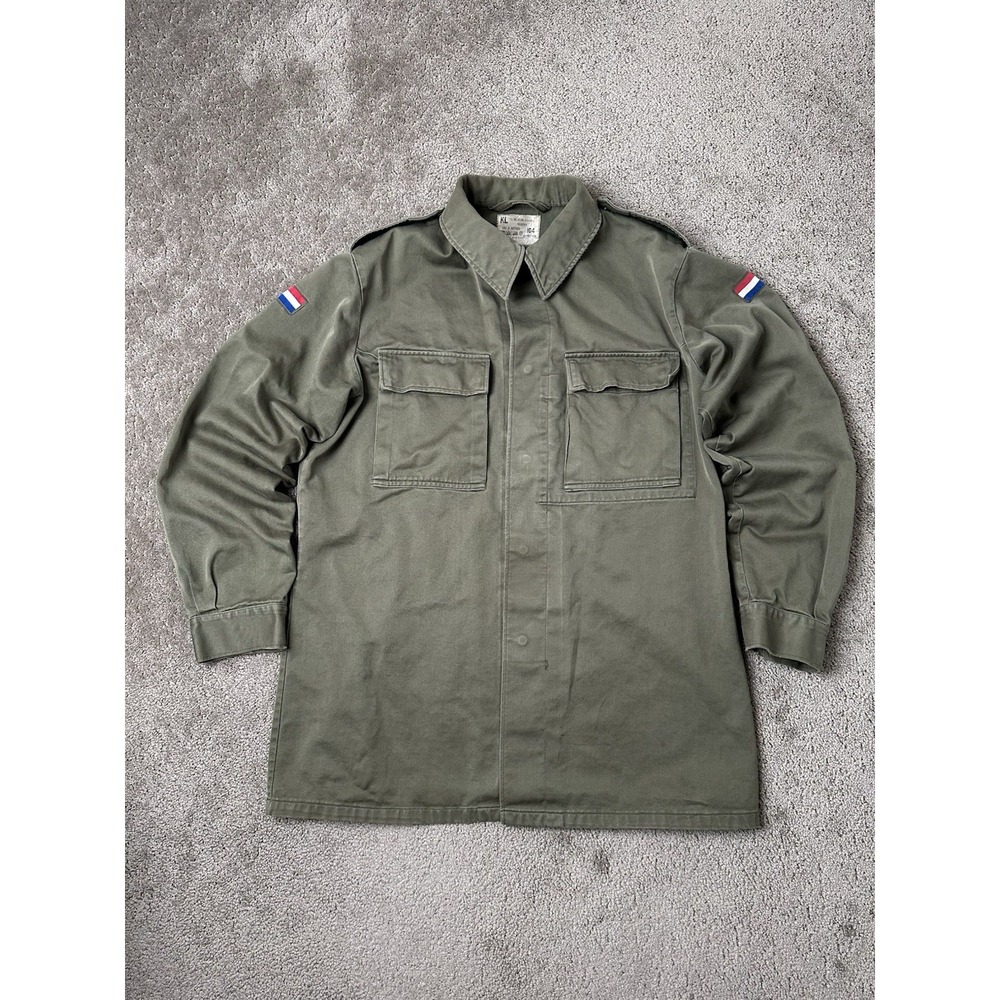 Vintage Army 1979 Green Cotton Canvas Netherlands Military Button Up, Size M